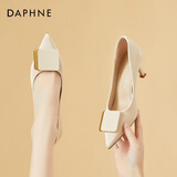 DAPHNE达芙妮单鞋女高跟鞋皮鞋细跟婚鞋新款一脚蹬优雅气质浅口尖头宴会 4622101040 米色 跟高6.5cm 39 (245mm) 标准码
