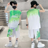 诺佳微淇男童夏装无袖篮球服套装2024新款中大儿童男孩夏季运动背心速干衣 绿色 160码