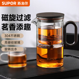 苏泊尔（SUPOR）磁吸飘逸杯过滤泡茶壶全玻璃耐高温一键茶水分离神器非按压 飘逸杯550ml