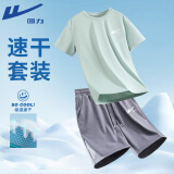 回力（Warrior）运动套装男士夏季冰丝透气速干户外篮球服男款大码半袖裤子两件套