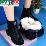 卡帝乐鳄鱼轻奢高档真皮羊毛雪地靴女2025冬季皮毛一体加厚棉靴平底保暖棉鞋 黑色(羊毛内里)内里偏厚 建议拍大一码 41