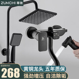 尊驰（ZUNCHI）淋浴花洒套装全套增压淋雨器家用浴室精铜黑色沐浴喷头莲蓬头喷枪 【自洁增压 柔肤雨淋出水】