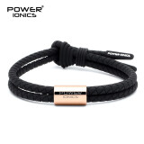 power ionics潮牌硅胶手链男女转运珠情侣刻字手绳学生礼物手环手镯 黑色/玫瑰金配饰