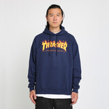THRASHER 火焰帽衫 FLAME经典款情侣男款连帽卫衣滑板 王一博同款 海军蓝 L