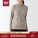 无印良品（MUJI）女式 弹力 罗纹编织 半高领 T恤 BBM05A2A 米色条纹 M