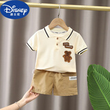 迪士尼（Disney）品牌婴儿夏装男宝宝两件套分体夏季薄款短袖套装夏天衣服洋气衣服 小熊套装 90cm