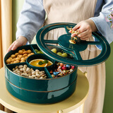 蕊顺轻奢果盘家用客厅双层陶瓷带盖干果糖果盒零食分格盘水果盘 WYG-双层干果盘