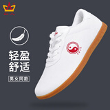 山人运动太极鞋布鞋男士太极帆布鞋春秋牛筋底透气太极拳练功鞋武术鞋女士 白色 41