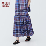 无印良品（MUJI）女式马德拉斯格纹宽摆裙长半身裙夏款裙子半裙纯棉格子裙女装 紫色格纹 S (155/62A)