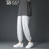 洛琦贝裤子男纯色运动卫裤九分束脚休闲男裤青少年百搭韩版潮流宽松抽绳纯色直筒阔腿裤男装大码加绒加厚保暖 A02灰色 M