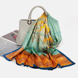 达芬奇密码真丝丝巾女冬季桑蚕丝春夏围巾长辈送礼妈妈披肩生日母亲节礼物 邂逅金秋 蓝黄