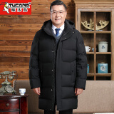 啄木鸟羽绒服男中老年人加厚连帽爸爸冬装中年男士外套大码宽松爷爷衣服 中款-黑色 2XL(建议140-155斤)