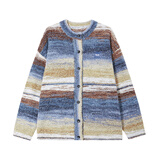 F426国潮美拉蓝宽松油画色渐变开衫毛衣 咖蓝色 S