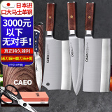 CAEO日本大马士革钢菜刀厨刀切肉片刀不锈钢刀具家用德国厨师厨房套装 4件套日本钢【送】刀座+石+剪