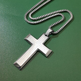 十尚美地谢恩 钛钢大十字架男项链英文版挂件户外运动配饰品个性经文刻字 银色款+60cm钛钢盒仔链