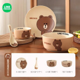 满朝佳布朗熊卡通陶瓷餐具吃米饭碗家用汤碗儿童面碗新款大碗高颜值餐具 BROWN款【1人食4件套】