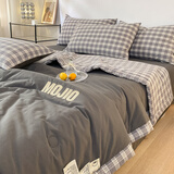 索臻A类轻奢全棉水洗棉夏凉被四件套夏季空调被纯棉夏凉被可机洗被子 骑士灰【100%新疆长绒棉】 四件套/2.0*2.3m夏被+床单+2枕套