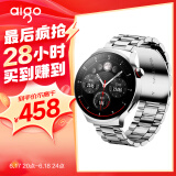 爱国者（aigo）智能手表V8旗舰版男女通用款健康监测血压心率多功能通话圆盘运动手表 银色
