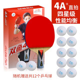 双鱼（DOUBLE FISH） 乒乓球拍初学者成品拍双面反胶皮套装快攻型学生业余训练乒乓拍 竖拍 4A+直拍（单）含12球