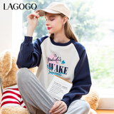 lagogo撞色拼接插肩袖卫衣女拉谷谷秋冬新款时尚洋气休闲百搭上衣 白藏青(VM) S 155/36