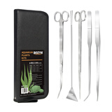 百因美不锈钢加长水草剪刀鱼缸草缸造景修剪工具套装种植夹子镊子 水草工具包【5件套、不含刮藻刀】