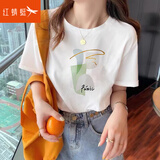 红蜻蜓（RED DRAGONFLY） 纯棉短袖女春夏季半袖春夏装2026新款圆领t恤女宽松体恤女士上衣 白色短袖 L