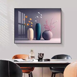 餐厅装饰画轻奢高级感挂画现代简约奶油风花瓶花卉饭厅厨房墙壁画 TL3036 50*35cm布纹理面铝合金边框