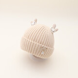 李晨曦（Lichenxi）婴儿帽子秋冬毛线帽可爱超萌保暖防风男童女宝宝搞怪针织冬天儿童 翊鹿角小熊毛线帽—米色 适合3-12个月宝宝头围42-46CM