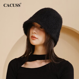 CACUSS帽子女冬季保暖渔夫帽大头围毛绒水桶帽时尚显脸小加厚盆帽 黑色
