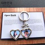 芠拉（WL）diy相盒照片挂件情侣钥匙扣定制男女定做钥匙链包包挂饰礼品中秋节教师节礼物 银)心形二张图简装