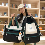 美卡拉羊书包女初中生小学生三到六年级轻便百搭高中生女孩大容量双肩背包 黑色套装[双肩包+单肩包+鸭子X2