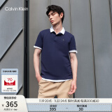 Calvin Klein Jeans夏季男士商务半开襟翻领ck字母印花透气短袖POLO衫J319635 CIK-藏蓝色 S  （建议110-130斤）