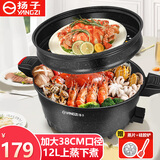 扬子多功能电炒锅麦饭石电子微压一体炒锅不粘电锅蒸炒锅电微压锅大容量电热锅不粘大功率炒锅多用途锅 12L 蒸笼款 配蒸片+硅胶铲
