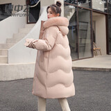 雪中飞羽绒服女长款宽松休闲狐狸毛领简约气质外套 粉色 L