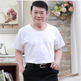 中年男士短袖t恤圆领宽松中老年人纯棉白汗衫夏天爸爸T恤半袖老头衫爷爷 短袖 100（建议100-125斤）