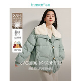 茵曼2025冬季女新款羽绒服时尚复古兔毛领装保暖面包外套上衣 豆绿色 M 163-167cm /111-120斤