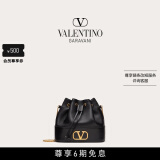 华伦天奴VALENTINO女士 VLOGO SIGNATURE 迷你羊皮水桶包 黑色 均码