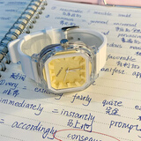 番米拉（PANMILA）手表女学生品牌国表简约气质初中高中生方形大表盘硅胶石英女腕表 白带黄【刻度面】