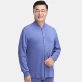春织（Chunzhi）中老年纯棉立领开衫秋衣秋裤套装情侣棉毛衫秋冬款保暖打底套装 海蓝纯色 2XL （135-150斤）