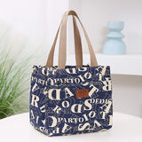 途尊手提包手拎外出带饭饭盒袋七夕时尚百搭铝箔保温层便携上班便当包 蓝色字母