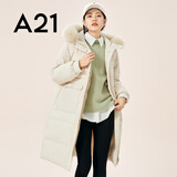 A21冬季女装连帽休闲中长款棉服厚显瘦直筒毛领韩版外套 浅卡其 M