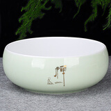豹霖 茶洗缸大号特大水盂功夫笔洗茶具盆配件大全陶瓷器家用品中式 茶洗中号-翡翠绿-禅字