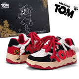 会说话的汤姆猫板鞋男休闲百搭低帮女学生运动设计师情侣面包鞋 中国红 40