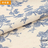 栋梁鸟棉麻布料 ins亚麻布艺桌布窗帘花布格子沙发手工diy布料布头促销 印花蓝1米