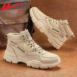 回力官方马丁靴男鞋高帮雪地靴男增高工装靴户外作战靴子男 卡其 40