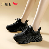 红蜻蜓女鞋厚底增高休闲鞋时尚百搭低帮老爹鞋 WPB32035 黑色 37