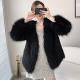 傲列2024秋冬轻奢品质貉子毛双面编织皮草女中长减龄狐狸毛毛外套大衣 黑色 均码