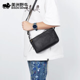 美洲野牛 斜挎包男真皮单肩包横款牛皮小背包商务休闲挎包时尚父亲节礼物 黑色