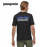 巴塔哥尼亚（Patagonia）男女情侣通勤短袖夏季P-6 Logo混纺棉休闲潮流户外透气T恤 38504 BLK黑色 L