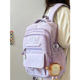 匡睿高颜值书包初中生女大容量高中大学生小众双肩包简约旅行电脑背包 紫色（带面包片挂件+1枚小吊坠）